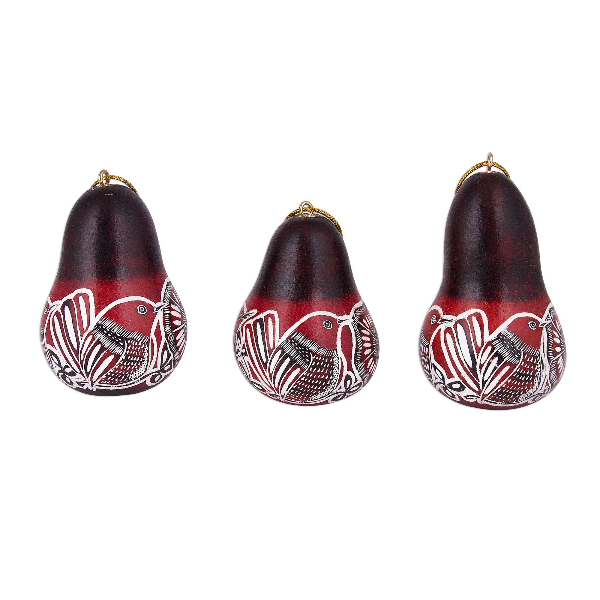 Premium Hand-Carved Bird & Flower Gourd Ornament Set (3-Piece)