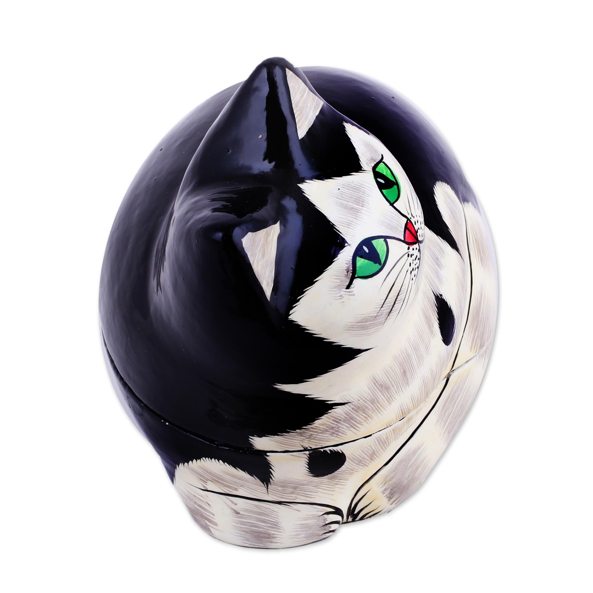 Premium Hand-Painted Papier Mache Cat Decorative Box - Majestic Indian Art