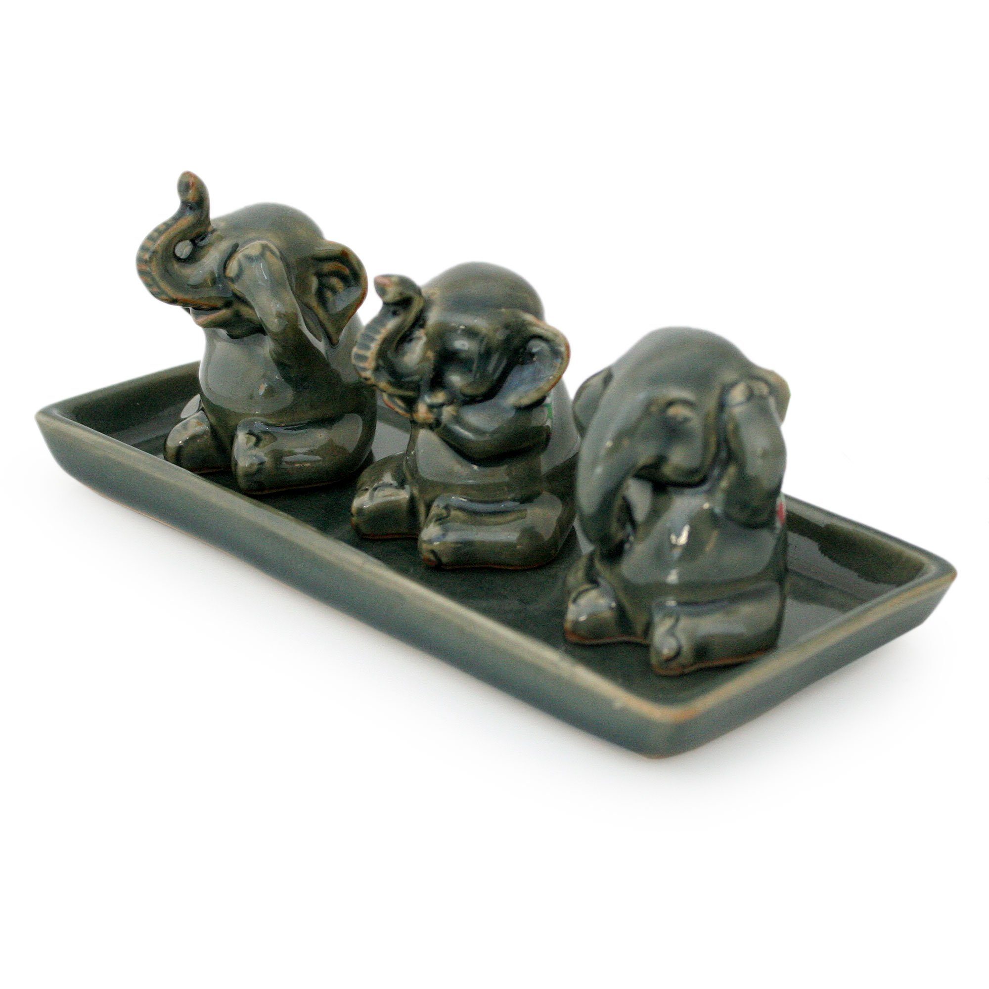 Premium Green Celadon Elephant Sculpture Set - Handcrafted Elegance