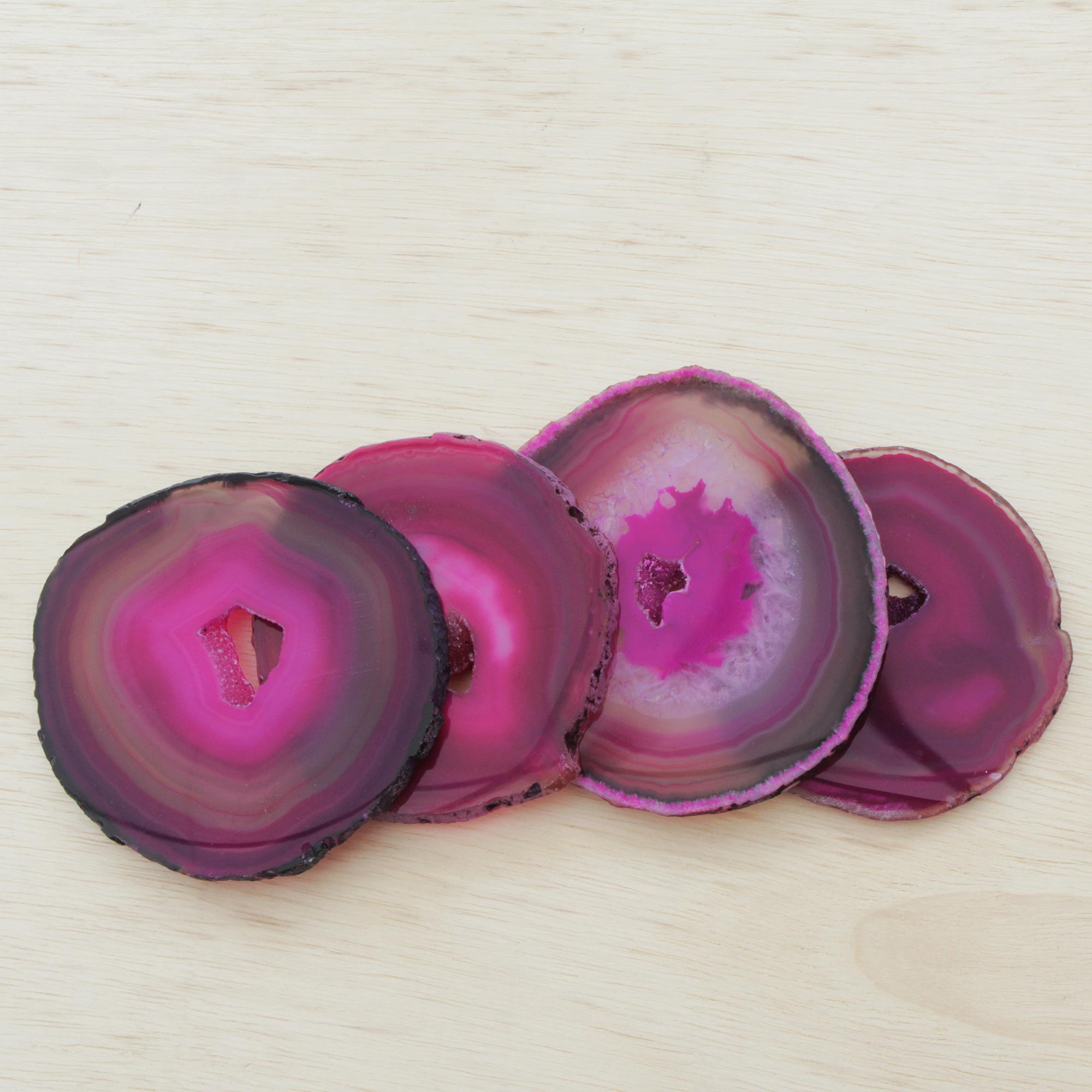 Premium Shocking Rose Brazilian Agate Coasters - Set of 4