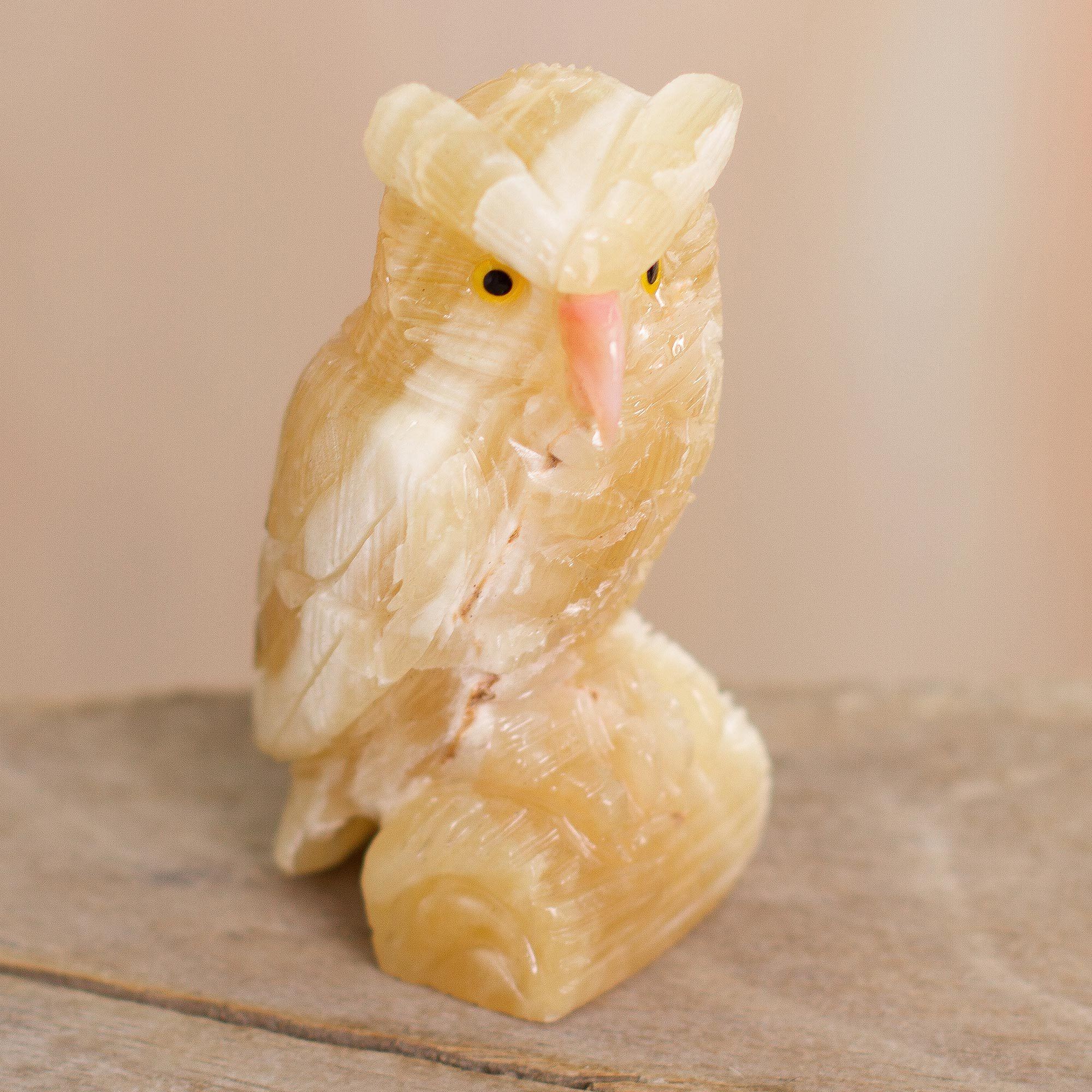 Premium Handcrafted Calcite & Rose Quartz Owl Sculpture