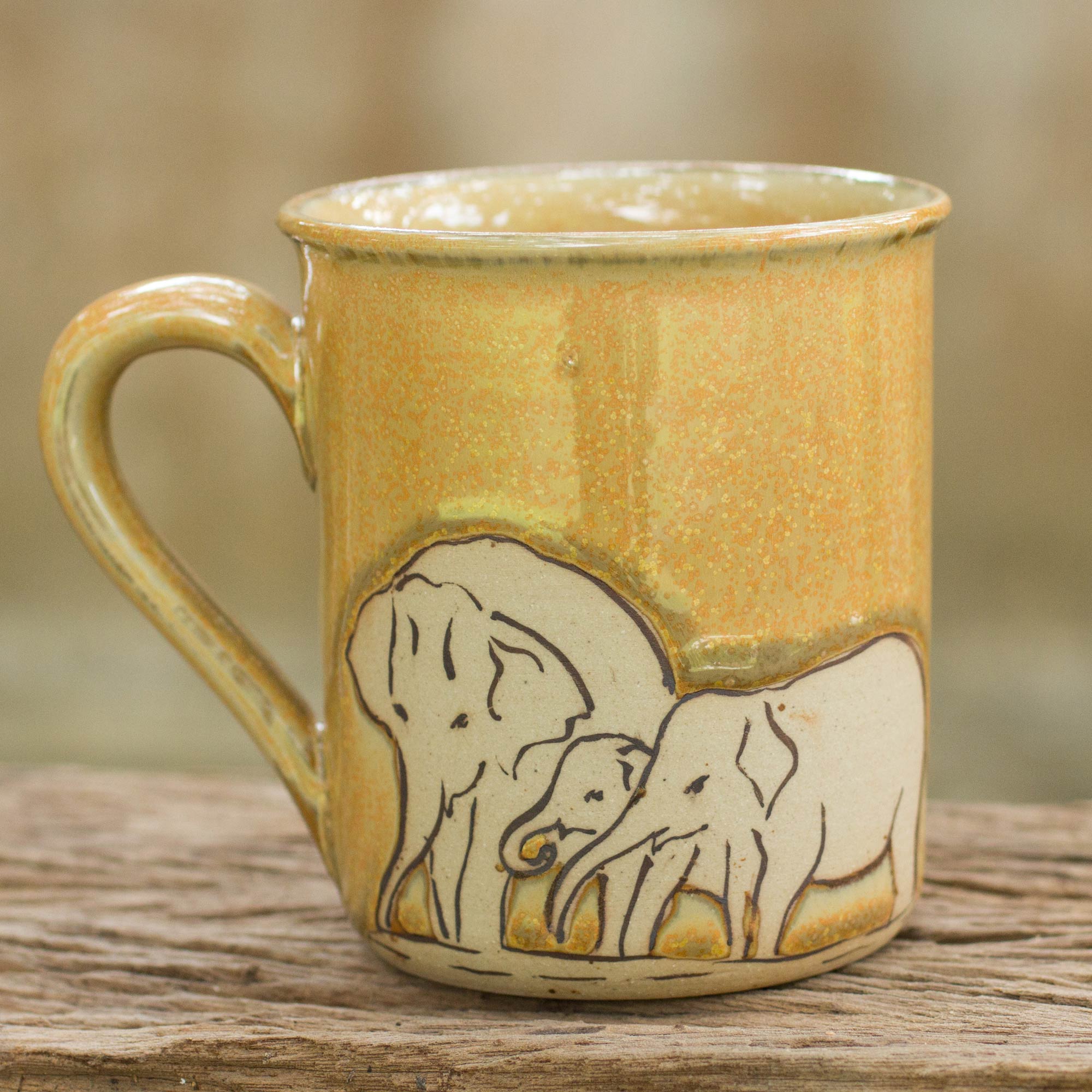 Premium Yellow Elephant Family Ceramic Mug - Ultimate Celadon Craftsmanship