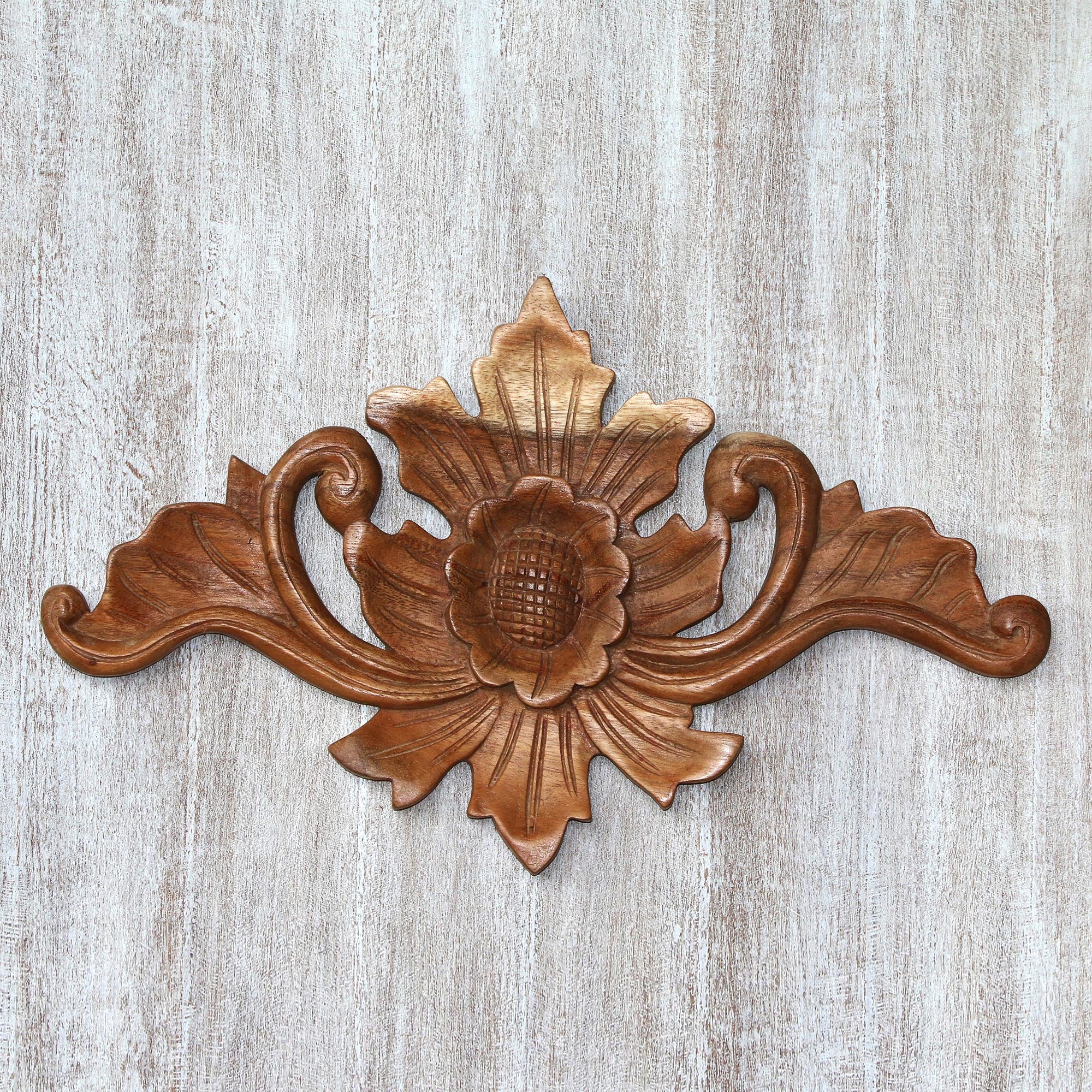 Premium Handcrafted Suar Wood Floral Relief Panel – Elegant Balinese Art