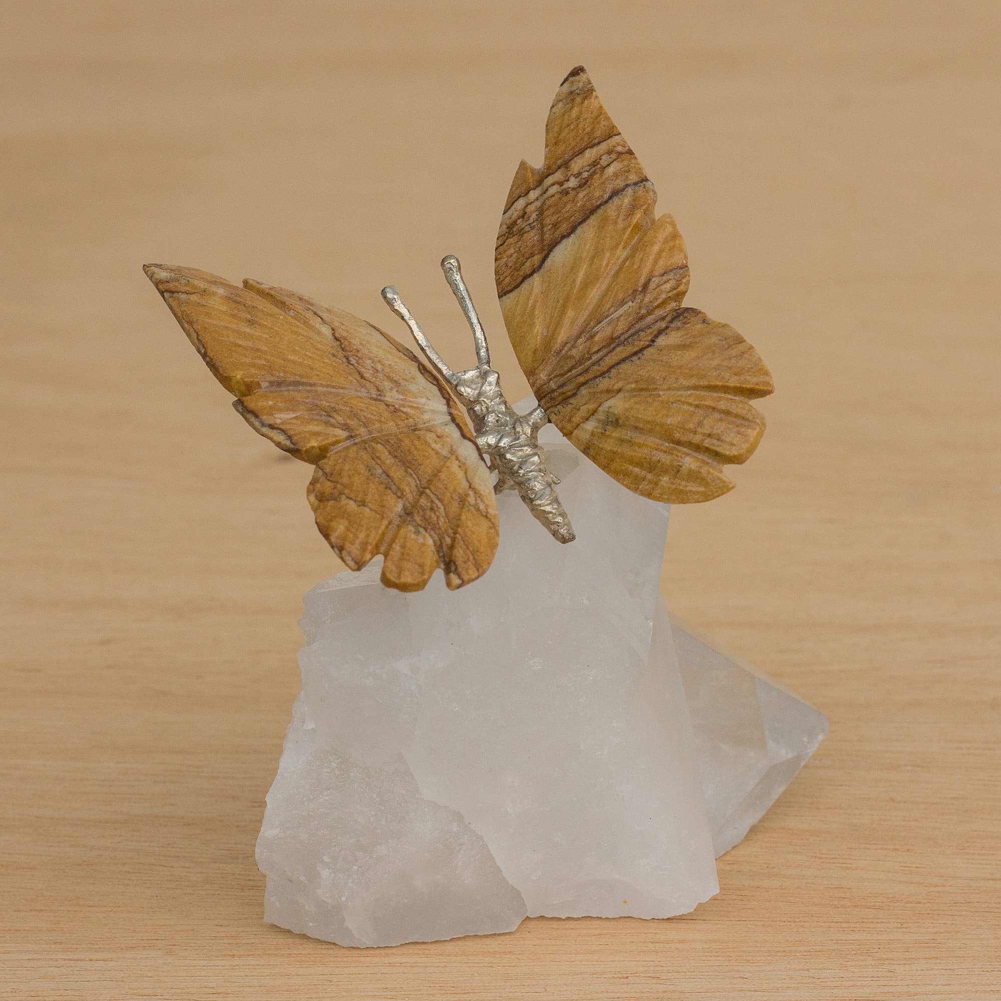 Premium Jasper Butterfly on Quartz Figurine - Natural Brazilian Artistry