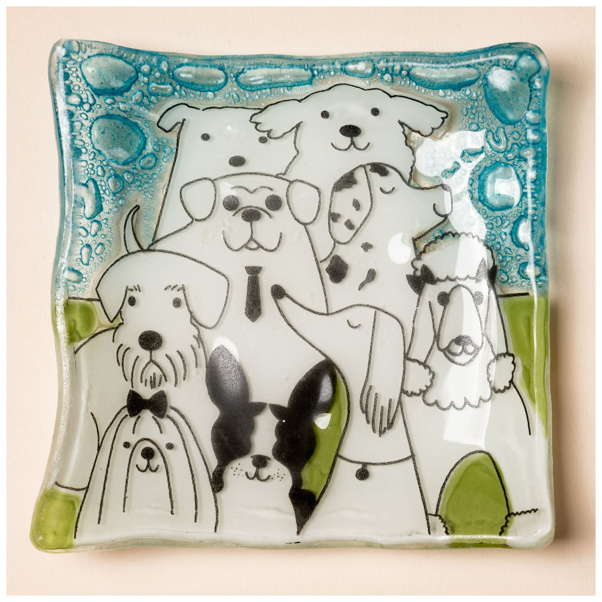 Premium Recycled Glass Pet Lover's Square Dish - Handmade in Ecuador