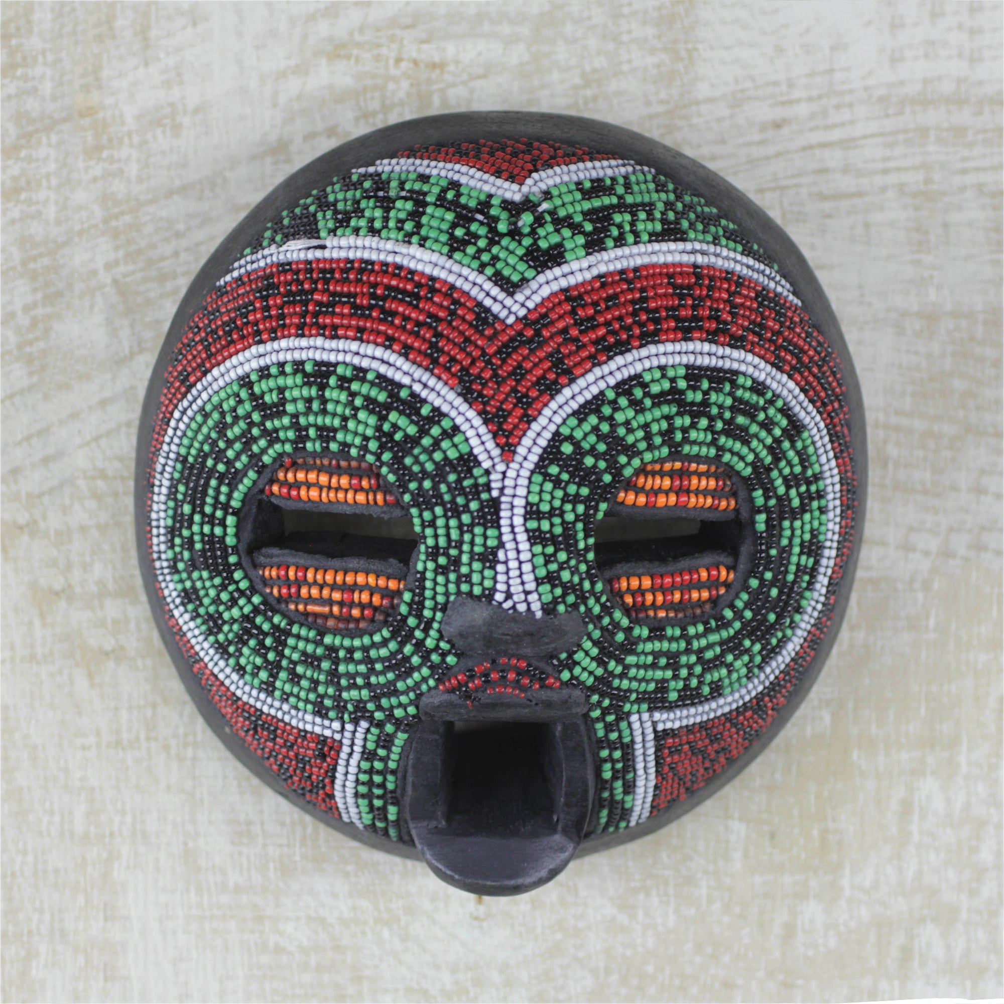 Premium African Wood Wall Mask with Recycled Glass Beads - Handcrafted in Ghana
