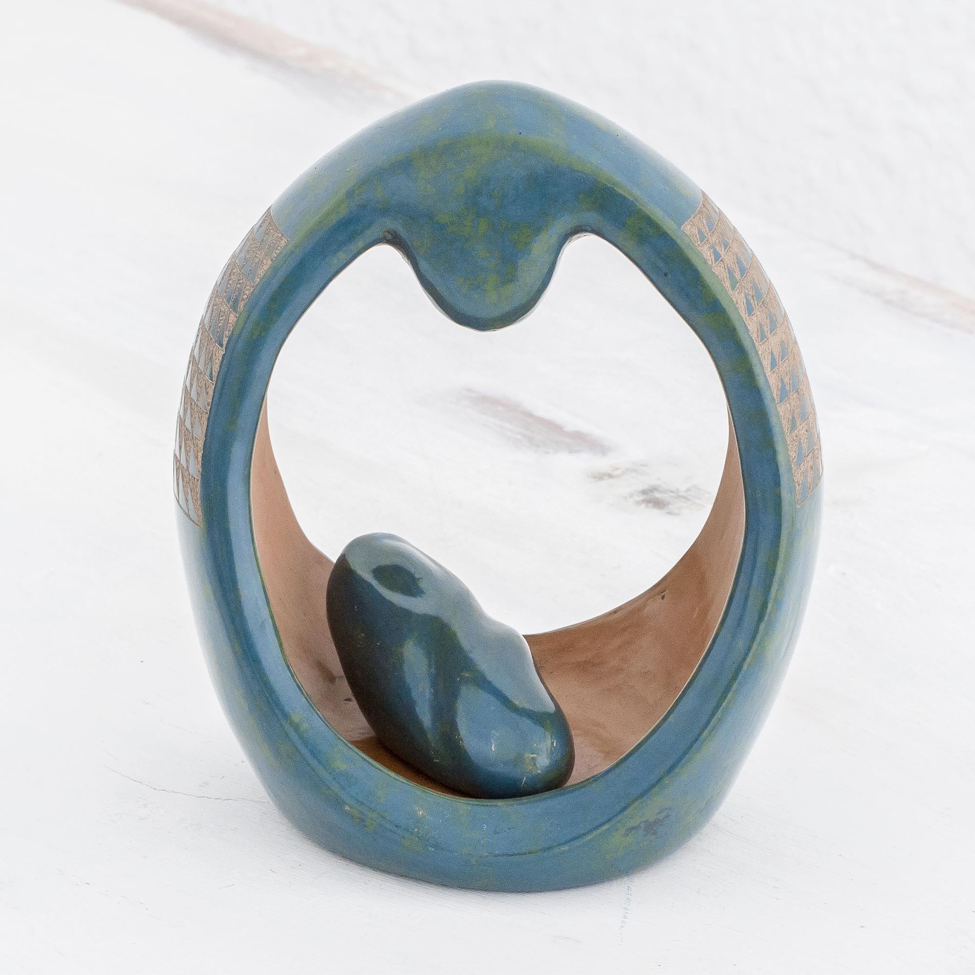 Premium Handcrafted Teal Ceramic Mother & Child Sculpture by Jacobo Potosme