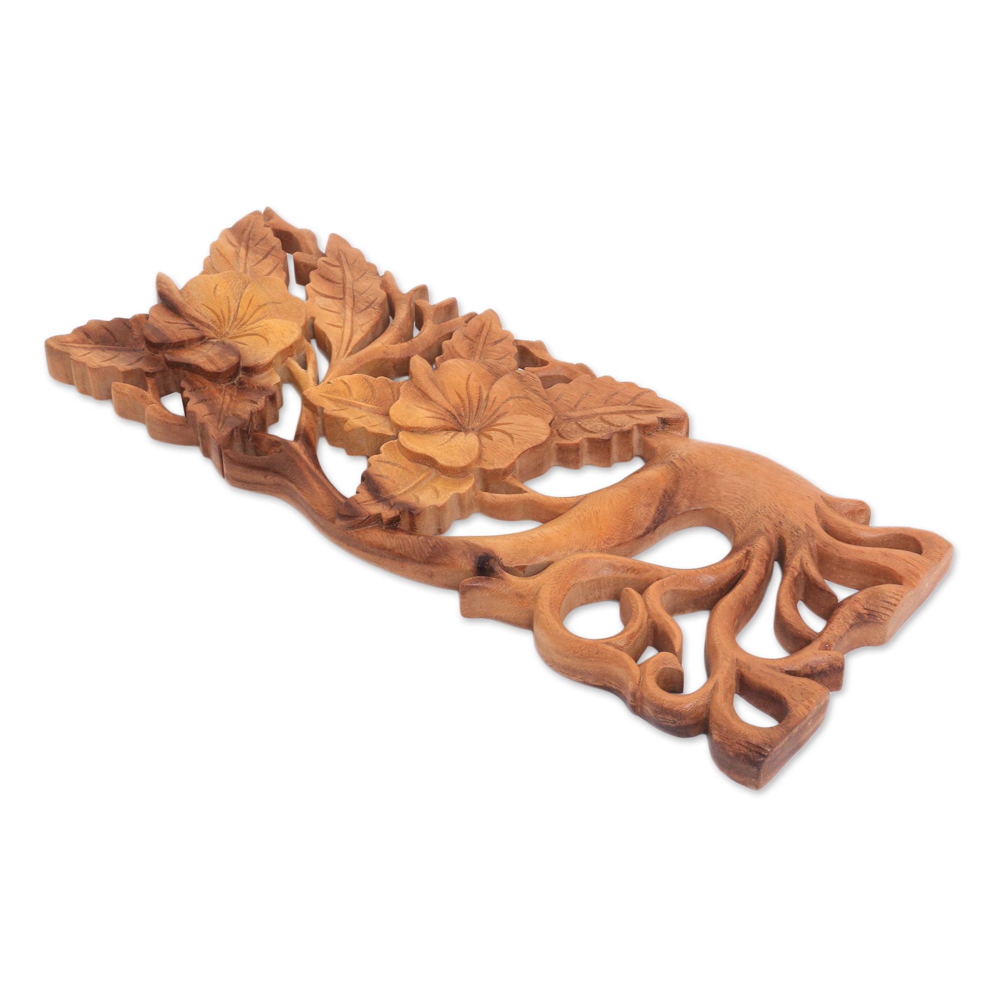 Premium Hand-Carved Hibiscus Wood Wall Panel – Balinese Artisan Craft